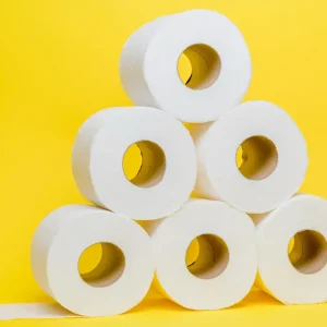 Photo de rouleaux de papier WC vendus dans le rayon hygiène de la Papeterie Valles à Lourdes (65100) dans les Hautes-Pyrénées.