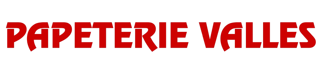 Logo de la Papeterie Valles à Lourdes 65100 écriture rouge sur fond transparent